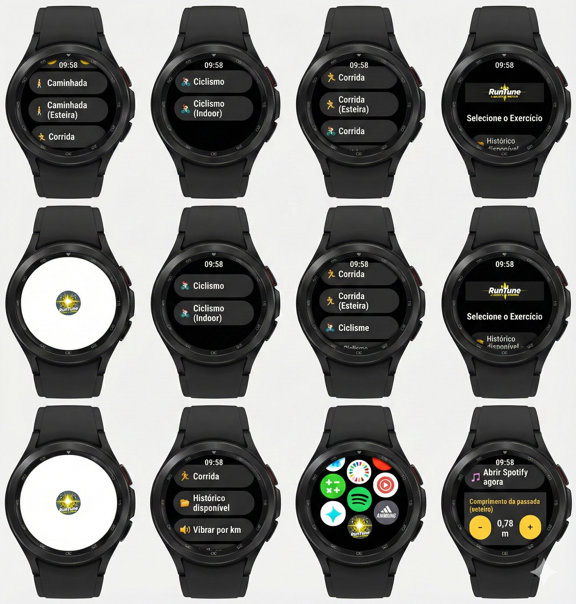Menus do relógio Wear OS